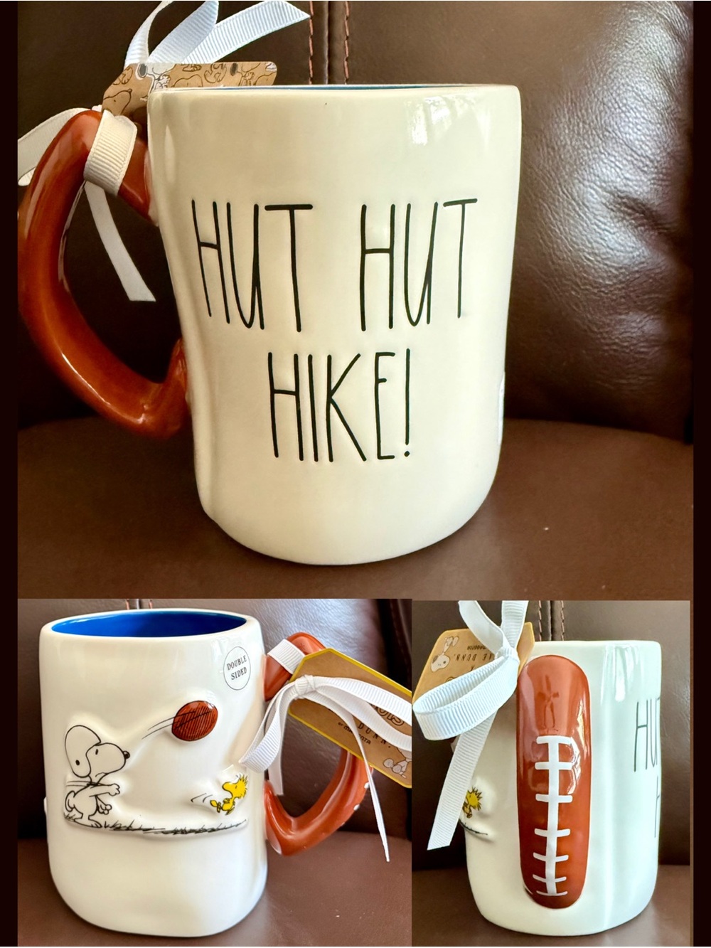 Rae Dunn + Peanuts HUT HUT HIKE! Snoopy Football Player Double Sided Mug NEW!
